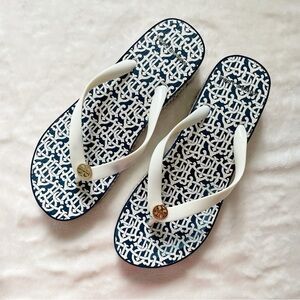 TORY BURCH Black & White Short Platform Thong Sandals